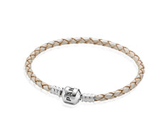 Silver leather bracelet, single