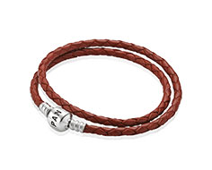 Silver leather bracelet, double