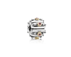 Fixed clip, sterling silver with 14 carat gold, salmon coloured cubic zirconia