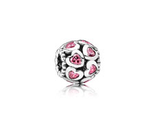 Pink openwork sparkling hearts charm with salmon cubic zirconia