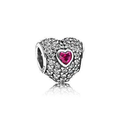 pandora charms charm ruby heart synthetic cz clear pink pave coeur rubis  jewelry