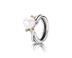 Silver ring 14k, pearl, 0,024ct diamond
