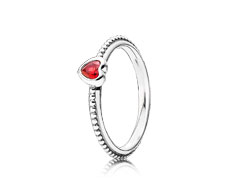 Red heart silver ring with cubic zirconia and synthetic golden red ruby