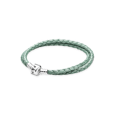 Silver leather bracelet, double, shiny light green - 590705CLG-D ...