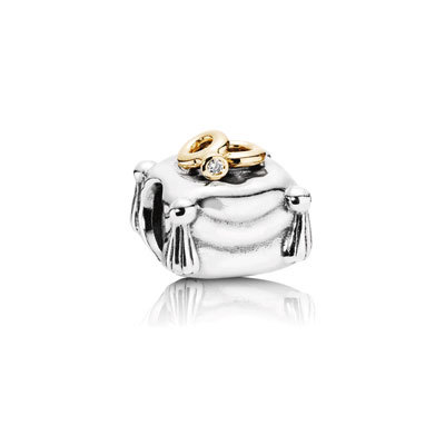 Wedding Rings, two rings on pillow silver charm, 14k, 0.004ct TW h ...